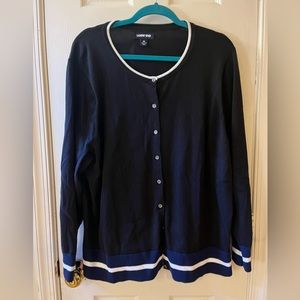 Land’s End Cardigan Black with Blue and White Edge. 2XL.